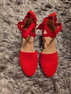 CC Corso Como Romley2 Knit Wedge Espadrilles Mars Red 7.5 NEW